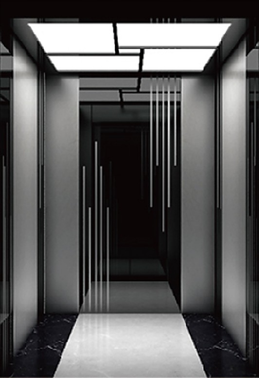 Dark artistic elevator cabin with modelling lamp