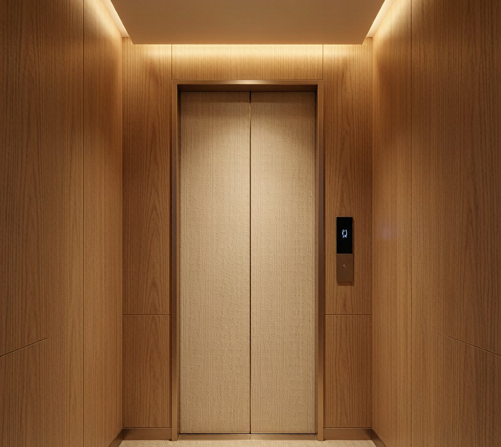 Warm wood veneer residential elevator
