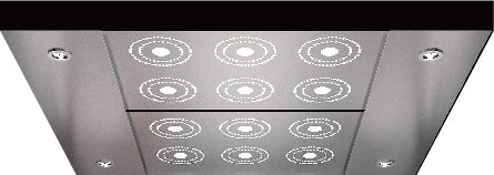 Elevator car ceiling, hairline stainless steel with downlight spots