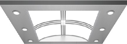 Elevator car ceiling, hairline stainless steel with arched luminous panel