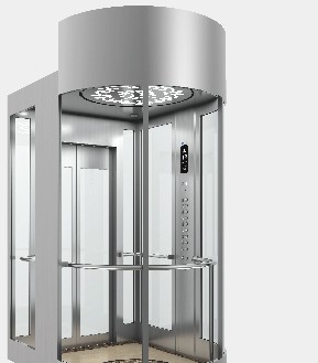Rounded glass observation car with radial light ceiling