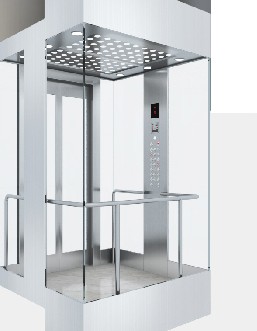 Rectangular glass observation car with perforated stainless canopy