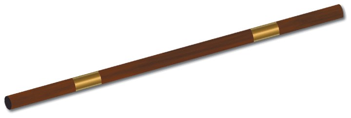 Wood-grain handrail with gold-finish ends