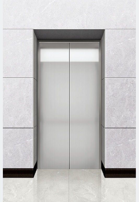 Landing door and small jamb in hairline stainless steel