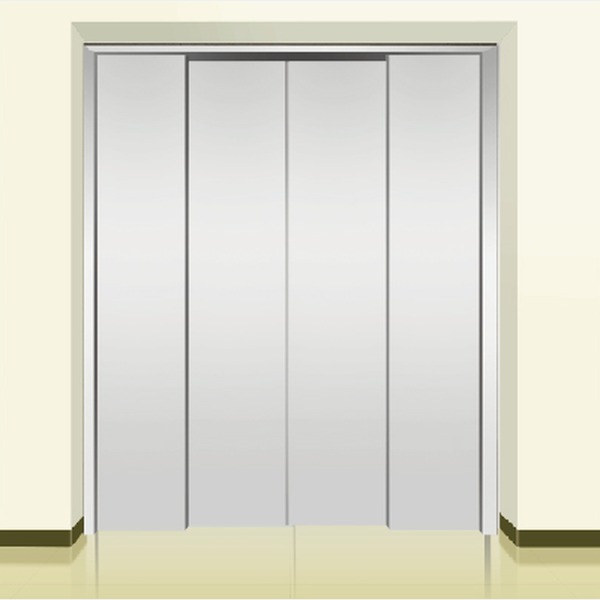 Two-panel centre-opening landing door in painted steel