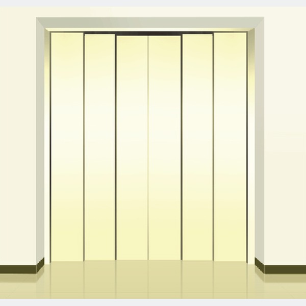 Three-panel centre-opening landing door in painted steel