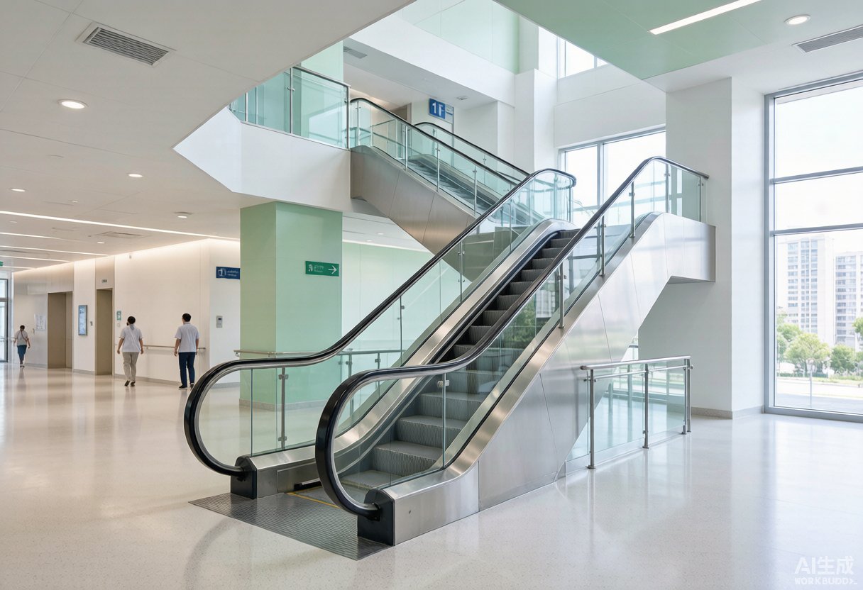 Escalator in a hospital lobby